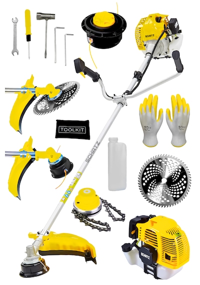 Schatz 5.9 Hp Yan Tipi Benzinli Motorlu Ot Çalı Çim Biçme Tırpanı 11000rpm Sarı + Canavar Başlık