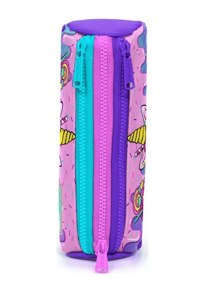 Coral High Kids Pembe Mor Milkshake Dondurma Desenli Üç Bölmeli Kalem Çantası 22049 Çok Renkli