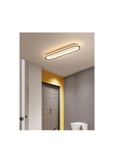 Siyah 60x16cm Oval Avize 6500k Soğuk Beyaz Led Tavan Lambası