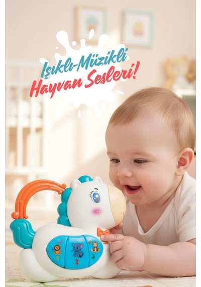 Hayvan Sesleri Çıkaran Tuşlu Işıklı Notalı Ninnili Müzikli Piyano İnteraktif Bebek Oyuncağı