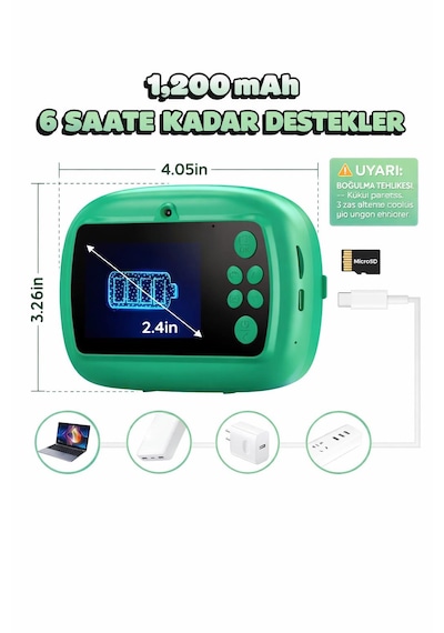 Cmr97 Çocuk Dijital Mini Kamera 1080p Hd 2.4 İnç Ekran Fotorğraf Video Oyun Müzik Usb Şarj Termal Resim Kağıt Baskılı Yazıcı Kamera Video Makinesi Print Kamera Yeşil