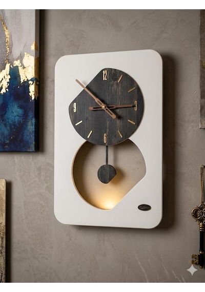 Nairobi Ledli Ahşap Salon Duvar Saati Quartz Ultra Sessiz Mekanizma 55 Cm X 34 Cm Beyaz