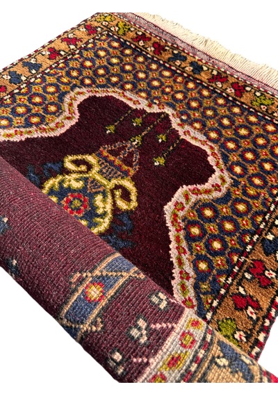 El Dokuma Küçük Namazlık 64x110 Bordo Kök Boya Namazlık Bordo