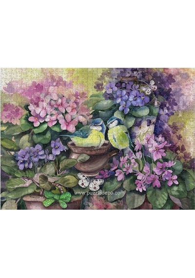 Nova 1000 Parça Puzzle - Menekşeler Arasında Kuş Yuvası (Suluboya)