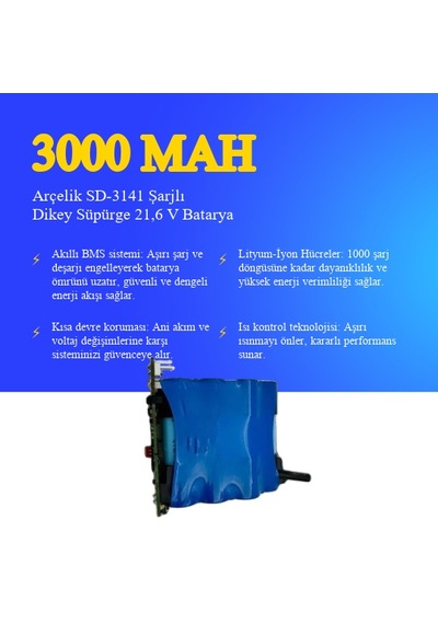 Arçelik Sd-3141 Şarjlı Dikey Süpürge 3000 Mah 21,6 V Batarya  Uyumlu Uzun Ömürlü, Yüksek Performans Pil