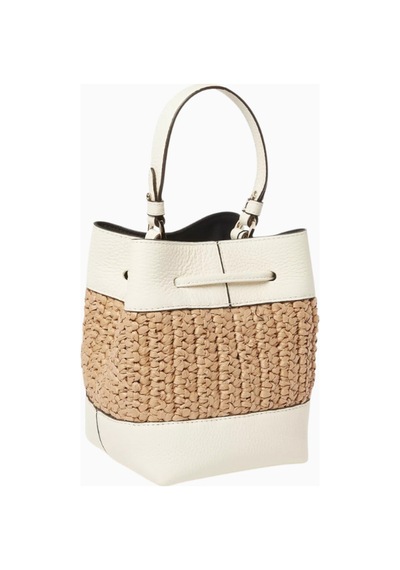 Strathberry Osette Krem Raffia Ve Deri Bucket Çanta, Lüks Ve Çok Yönlü Tasarım Omuz Çantası