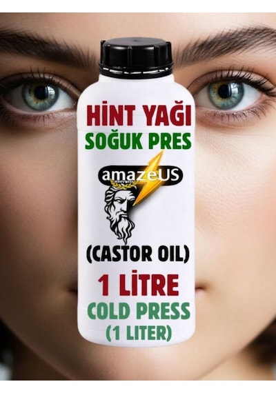 Amazeus %100 Saf Katkısız Hint Yağı 1 Litre Castor Oil Hexan Free Heksansız Soğuk Pres Kalite 1 L