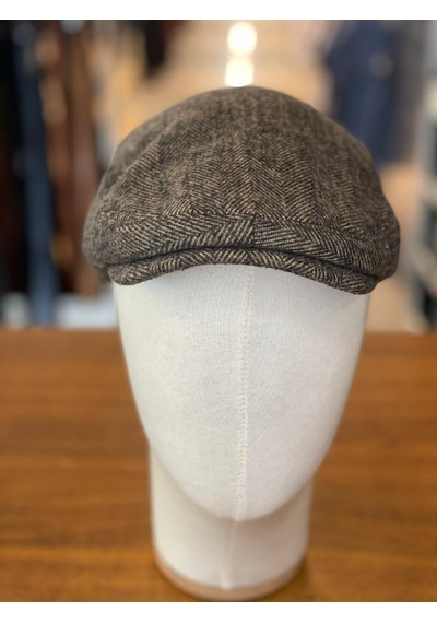 Hamze İngiliz London Model Balıksırtı Desen Kaşe Kumaş Kasket Şapka Kahverengi