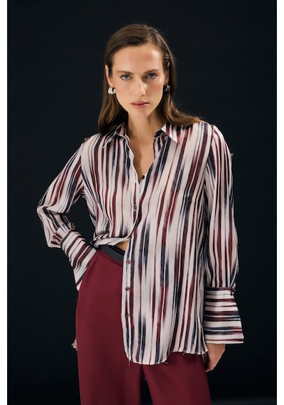 Sateen Desenli Salaş Gömlek - Bordo-137338