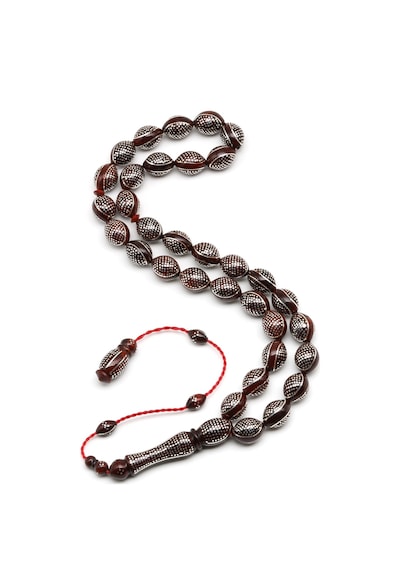 925 Ayar Gümüş İşlemeli Kuka Ağacı Tesbih 9 X 13 Mm Arpa Kesim - T-1875