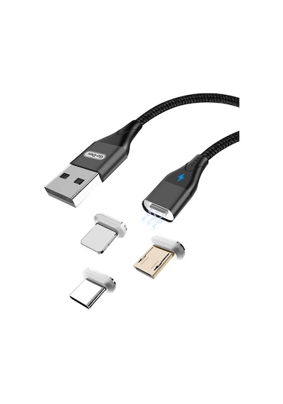 Go Des GD-UC501 3 in 1 Magnetik USB Kablo 3A Mıknatıslı Şarj Kablosu 100 cm Data Kablo ZORE-258864 Siyah