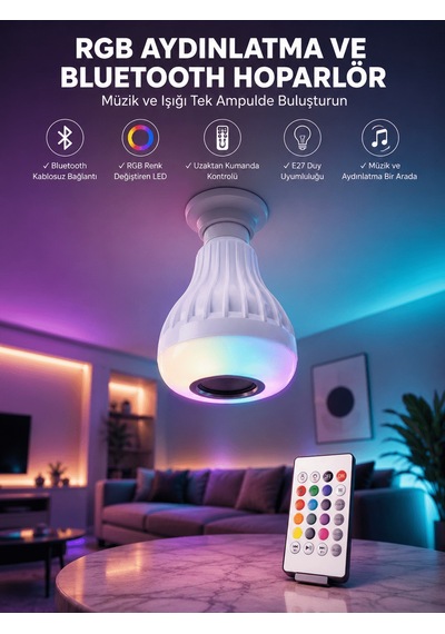 Kablosuz Bluetooth Hoparlör Led Lamba - Uuczlambahoparlör3-1