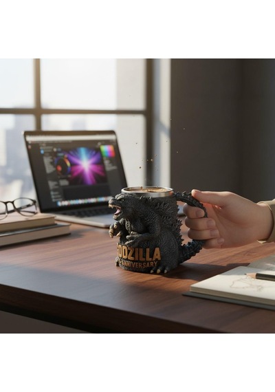 3d Godzilla Tasarımlı Kupa Paslanmaz Çelik İç Hazneli Kulplu Dekoratif Bardak 400 Ml Çok Renkli
