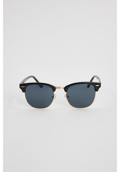 Unisex Siyah Oval Çerçeveli Gold Detaylı Uv 400 Korumalı Güneş Gözlüğü-34877 Çok Renkli