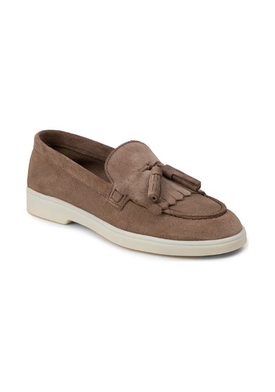 Deery Kadın Hakiki Süet Vizon Renk Püsküllü Loafer - 02042zvznc01