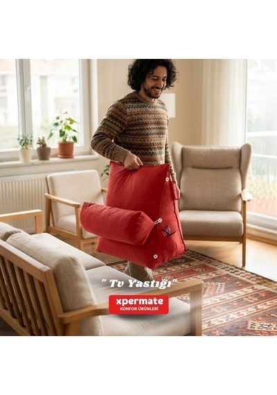 Xpermate Sırt, Bel, Boyun Destekli TV Okuma Yastığı Ameliyat Sonrası Kırmızı