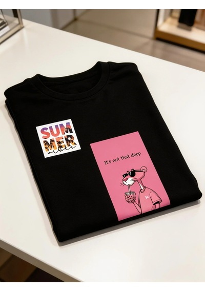 Pink Panther Holiday Oversize Siyah Tişört Siyah