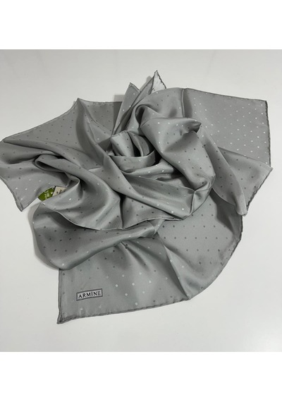 Armine % 100 Saf İpek - Jakar Puantiye İpek Eşarp Twill İpek - 0001d12 - 90x90 / Gri -11 Gri -11