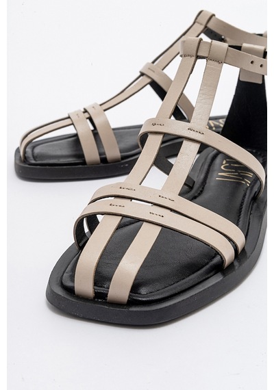 Luvishoes Odeil Bej Hakiki Deri Kadın Sandalet Bej