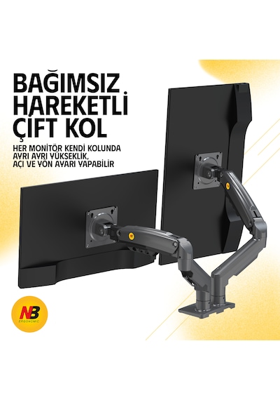 North Bayou Nb-f160 Çift Kollu Amortisörlü Monitör Standı 17"-27" / 2-9 Kg - 360 Hareketli Profesyonel Masa Askı Aparatı