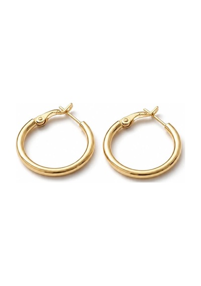 Gold Renk 22 Mm Çelik Düz Klasik Halka Küpe - Minimalist Klipsli Halka Küpe