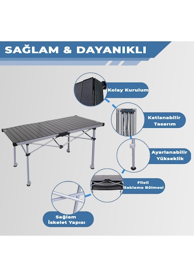 Funky Chaırs Hercules Katlanabilir Alümiyum Kamp Masası 95x50x75 Cm Siyah