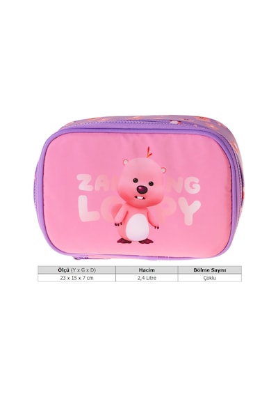 Kaukko Kids Loopy Baskılı Lila - Pembe Kız Çocuk Organizer Kalem Çantası - Kalemlik - L5295 Çok Renkli