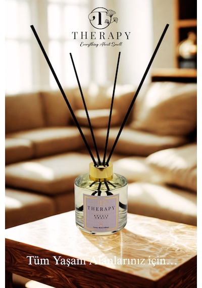 Therapy Smell, Angels Grace - Lüks Çubuklu Oda Kokusu / 120 Ml / Extra Clear Silindir Cam Şişe / Metal Altın Kapak Fresh