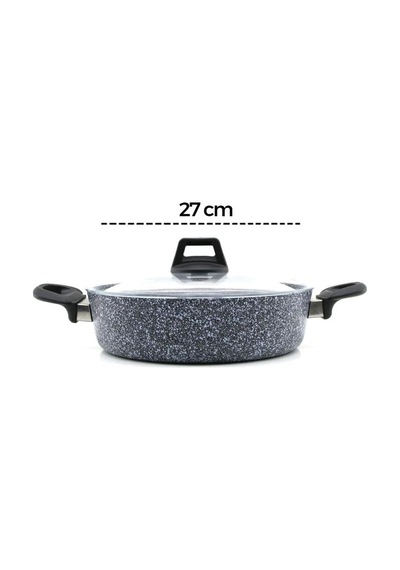 Tr Gri 7 Parça Granit Tencere - Tava Seti 20-24cm Derin - 27cm Basık Cam Kapak Tencere - 26cm Tava 5264 Diğer