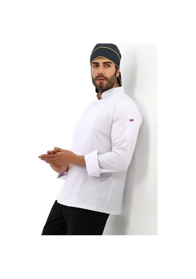 Erkek Likralı Aşçı Ceket - 6401 Beyaz Soft-12143 6401 Beyaz Soft