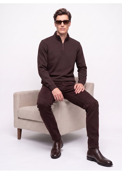 Mustang Kahverengi Erkek Fermuarlı Basic Nakışlı Sweatshirt M6wm-swt1591 Kahve