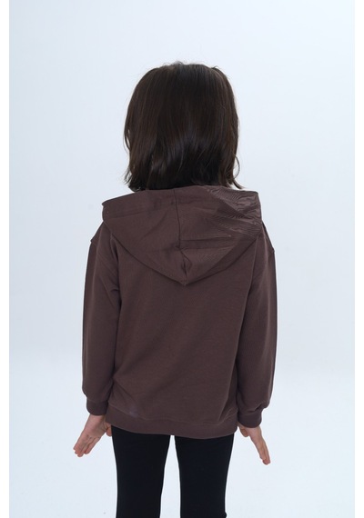 Kız Çocuk Relax Fit Kapüşonlu Düşük Omuz Nakışlı Sweatshirt - Cep Detaylı Mor