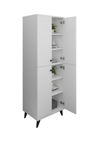 Simple Çok Amaçlı Dolap 5 Raflı 4 Kapaklı 60x44x176 Beyaz Beyaz