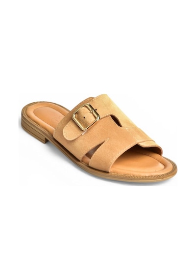 Fox Shoes Y944791002 Taba Hakiki Deri Süet Kadın Terlik