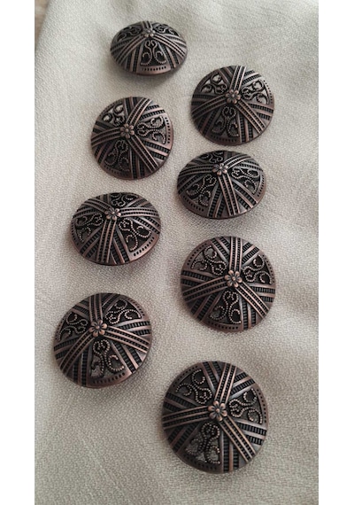 Antık Bakır Metal Düğme 27 Mm 8 Adet