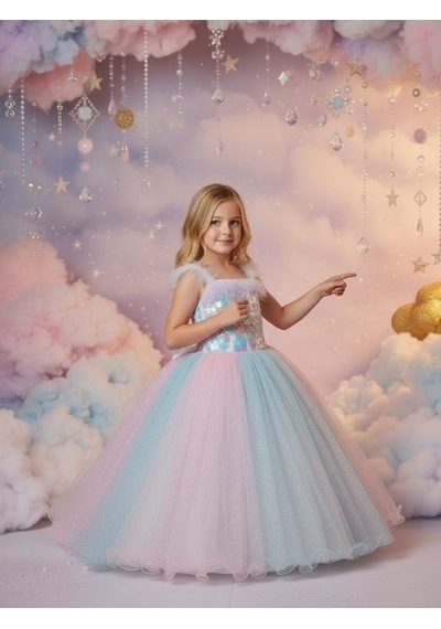 Zekids Kız Çocuk Pullu Omuzları Tüy Detaylı Tarlatanlı Tasarım Abiye Elbise-17119 Çok Renkli Zekids Kız Çocuk Pullu Omuzları Tüy Detaylı Tarlatanlı Tasarım Abiye Elbise-17119 Çok Renkli