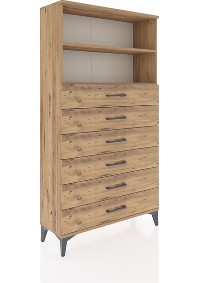 Arges Dolap 2 Raflı 6 Çekmeceli 88x30x163 Çam-çam Çam