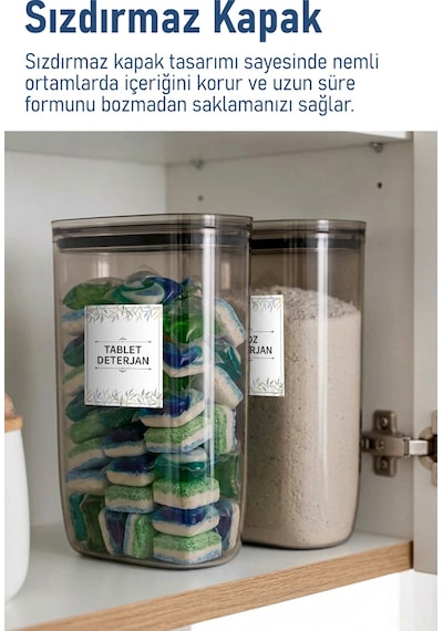 İronika Etiket Hediyeli Sızdırmaz Kapaklı Tablet Toz Deterjan Saklama Kabı 2100 Ml 2 Adet Füme