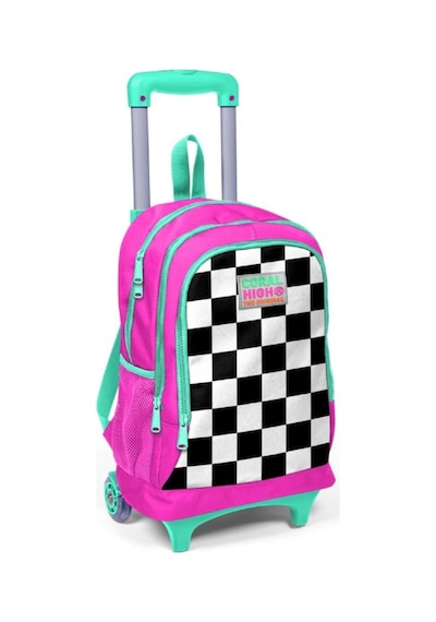 Coral High Pembe Damalı Işıklı Tekerlekli Çekçek Okul Çanta - K