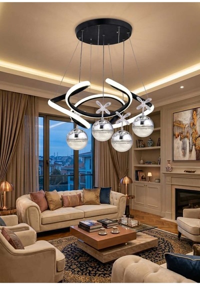 Nadya 4 Toplu Modern Sarkıt Avize ,siyah Sarkıt Power Led Avize, 3 Renk Yanabilen Led Avize,