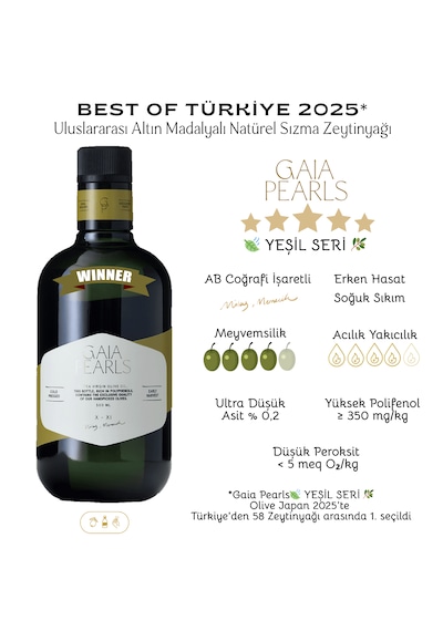 Gaia Pearls İkili Gurme Set 250 Ml X2 Avrupa Birliği Coğrafi İşaretli Milas Memecik Erken Hasat Soğuk Sıkım Zeytinyağı