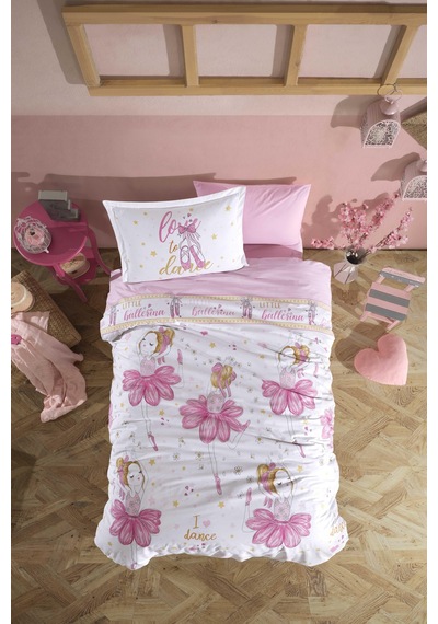 Clasy Ranforce Tek Kişilik Nevresim Takımı Ballerina V1 Pembe Çok Renkli