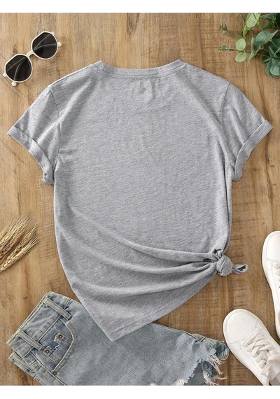 Uyguntarz Unisex Jean Desenli Kalp Tasarım Basklı Tshirt Gri