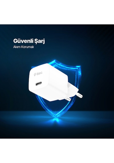 Ttec Smartcharger Gan 20W PD Seyahat Hızlı Şarj Aleti + USB-C - Lightning 150 CM Kablo