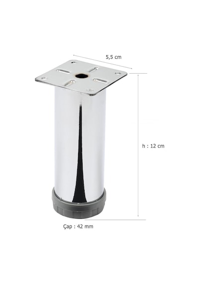 4 Adet Mobilya Ayağı Metal 12 Cm Alttan Ayarlı 42 Mm Krom Ayak