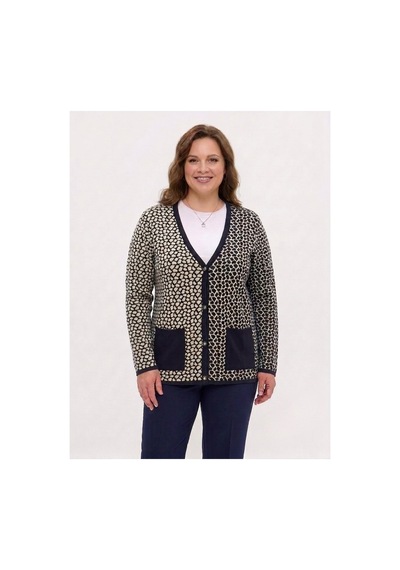 Onno Style Women Çelik Örgü Klasik Leopar Desen Triko Ceket Lacivert