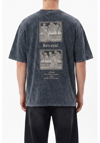 Respire Erkek Betrayal Baskılı Yıkamalı Oversize T-shirt Siyah