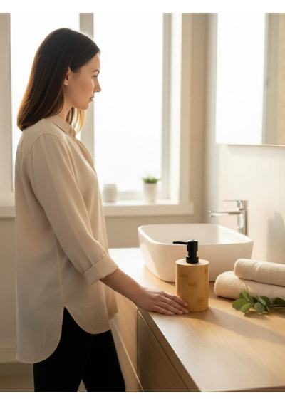 Bambu Sıvı Sabunluk Modern Ahşap Tasarım Banyo & Mutfak İçin Şık Sabunluk Ahşap Rengi