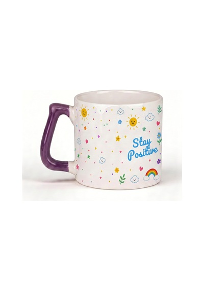 Good Vibe-stay Positive Yazılı Desenli Kupa Bardak - Komik Tasarım Baskılı Seramik Hediye Kupa Bardak Çok Renkli