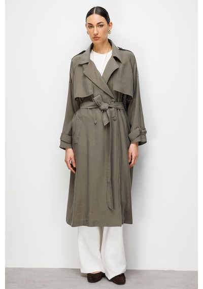 Hakı Mizalle Oversize Haki Tencel Trençkot